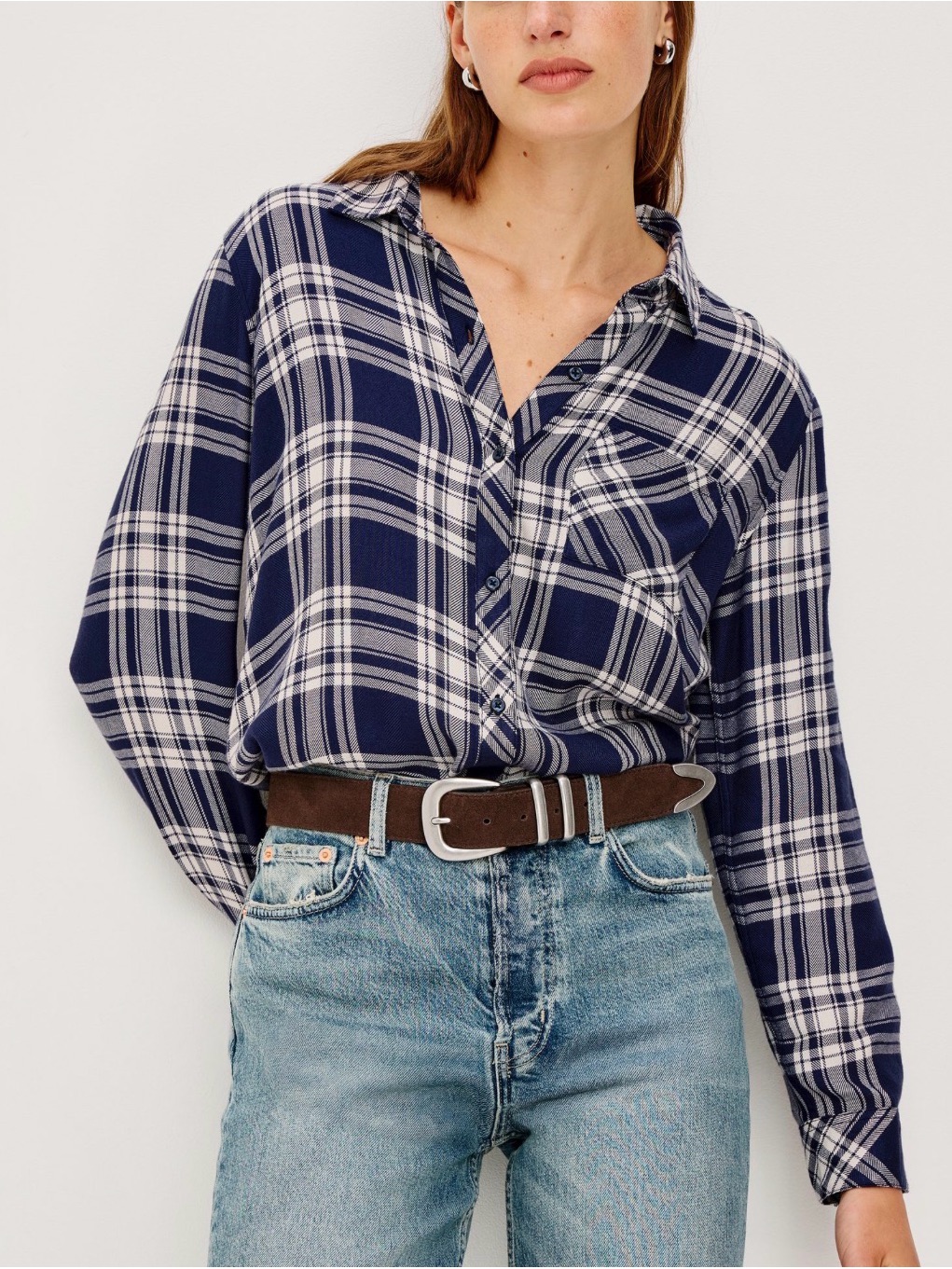 Rails Hunter Plaid Rayon Button Down Shirt Twilight White Size M